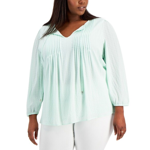 Tommy Hilfiger Women’s Plus Size Pintucked Top, Blue, 1X - Picture 1 of 1